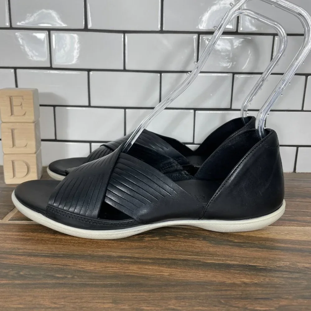 Ecco Flash Womens Size 10 Shoes Black Leather Criss Cross Strap Comfort Sandal